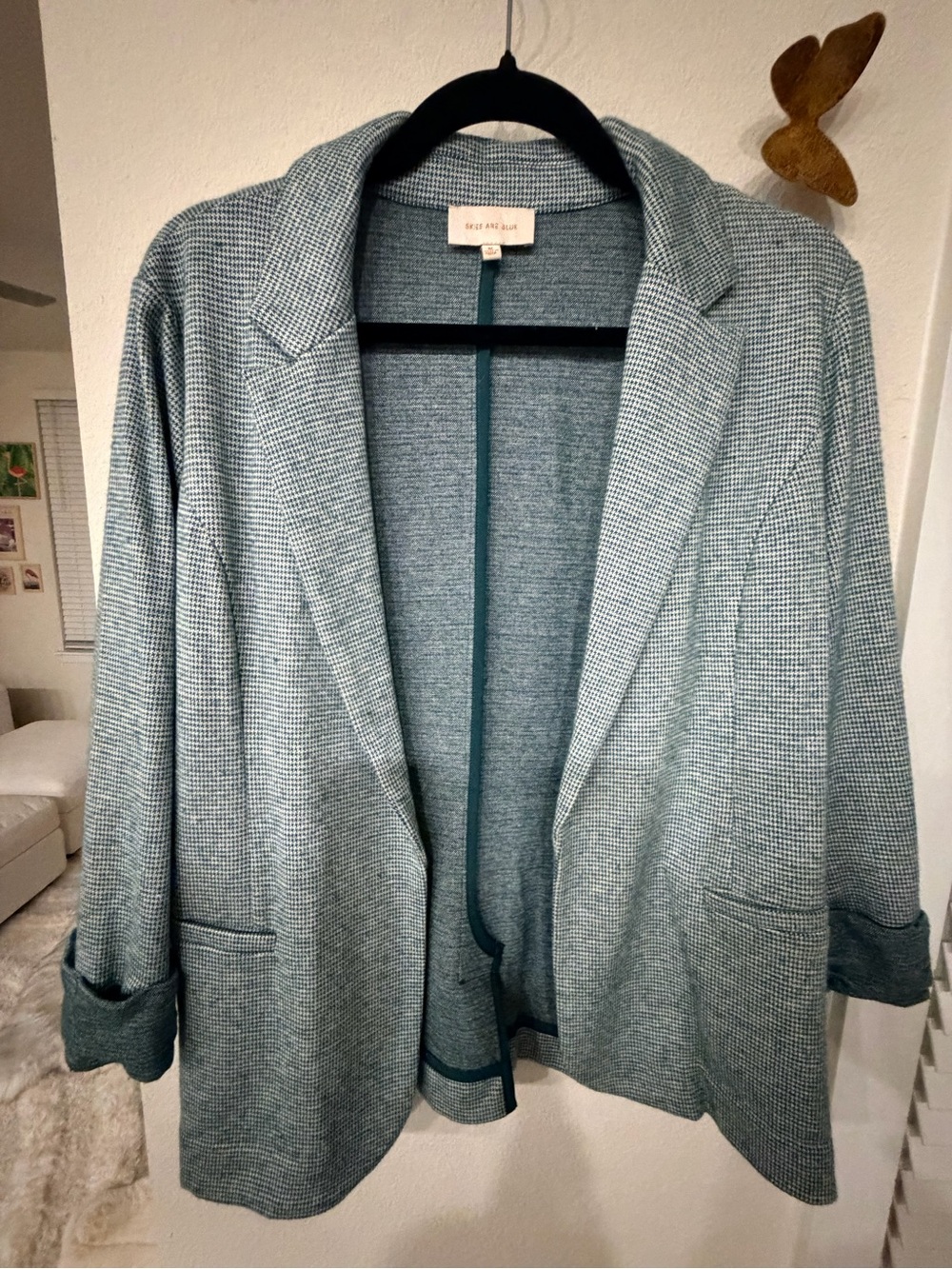 Skies Are Blue Heathered Teal Open-Front Knit Blazer